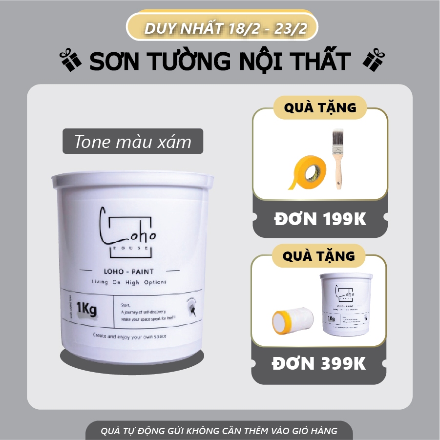 Product image Sơn tường Loho House tone màu trắng xám | Lon sơn 1kg - Sơn nước nội thất cao cấp Loho-paint 1