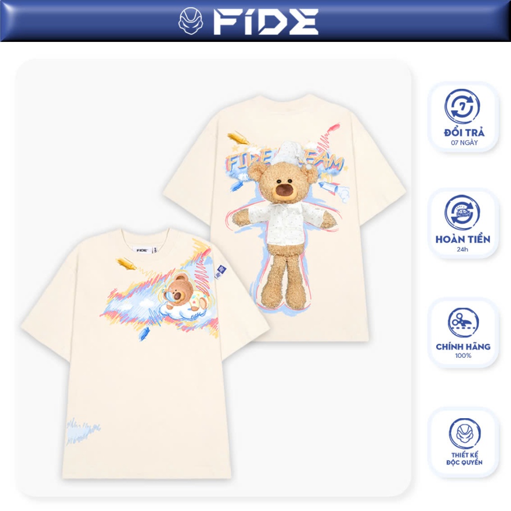 Ảnh Áo thun FIDE JoyBear unisex form rộng đính gấu local brand cổ tròn oversize - AT156 (Tặng gấu) 1