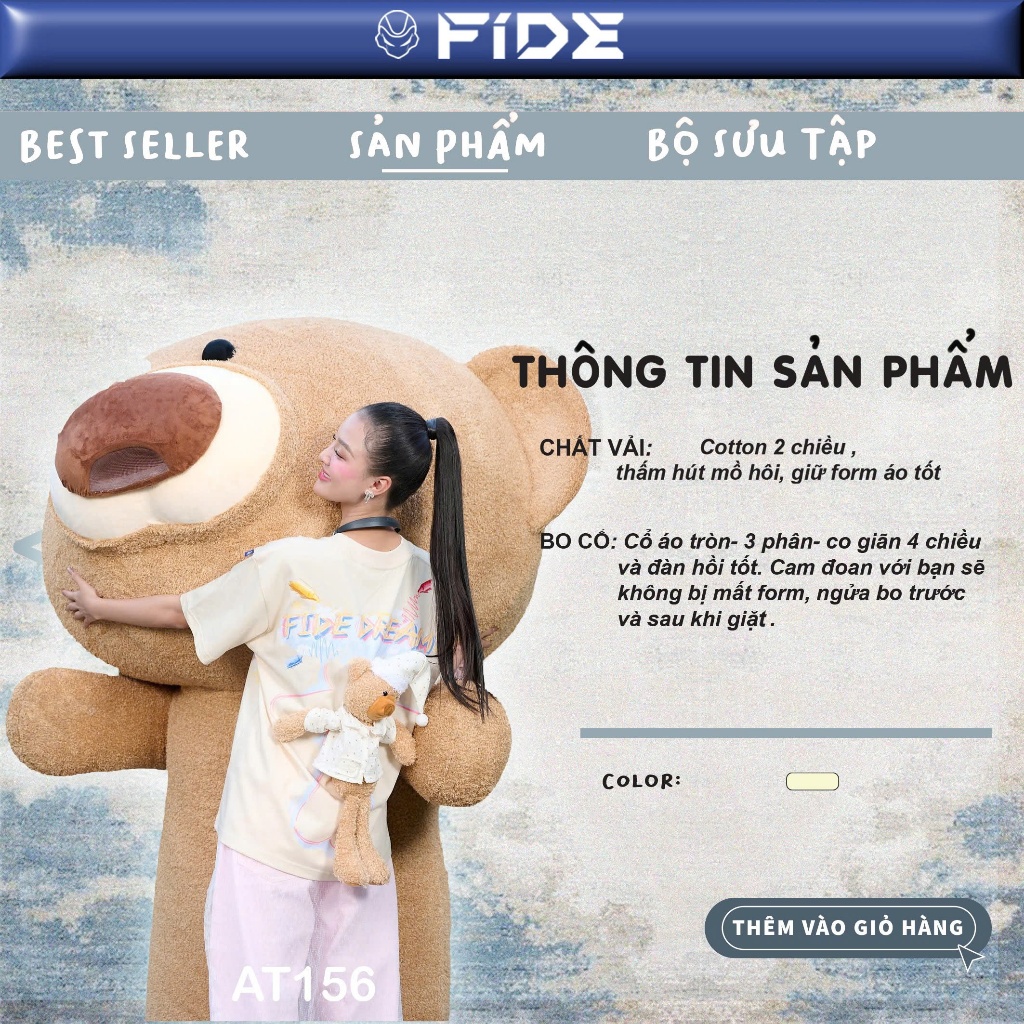 Ảnh Áo thun FIDE JoyBear unisex form rộng đính gấu local brand cổ tròn oversize - AT156 (Tặng gấu) 4