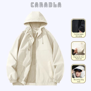Áo Khoác Gió Nam Nữ Chống Nước Chống Nắng Cao Cấp 2 Lớp Kèm Mũ CARADLA BST01 Form Rộng Kiểu Dáng Unisex