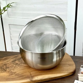Bộ Rổ Chậu Inox Đun Nấu Được Chính Hãng Chockmen, Bộ Thau Rổ Inox