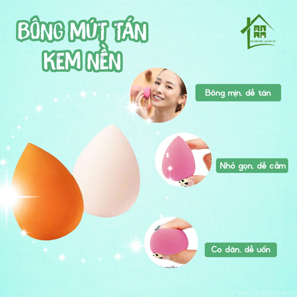 Bông mút trang điểm tán kem nền đều, mềm mịn đàn hồi cao, đa năng giúp nền căng bóng