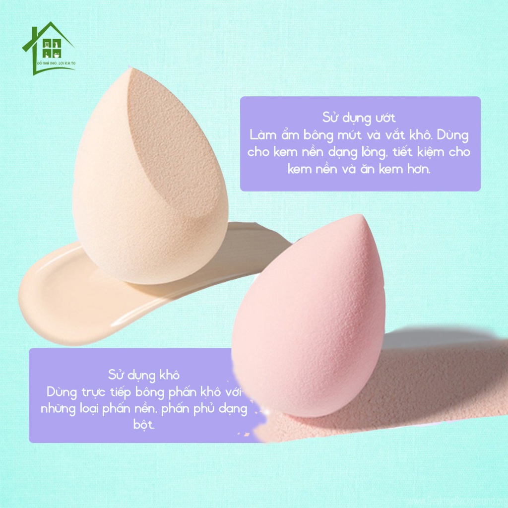 Bông mút trang điểm tán kem nền đều, mềm mịn đàn hồi cao, đa năng giúp nền căng bóng