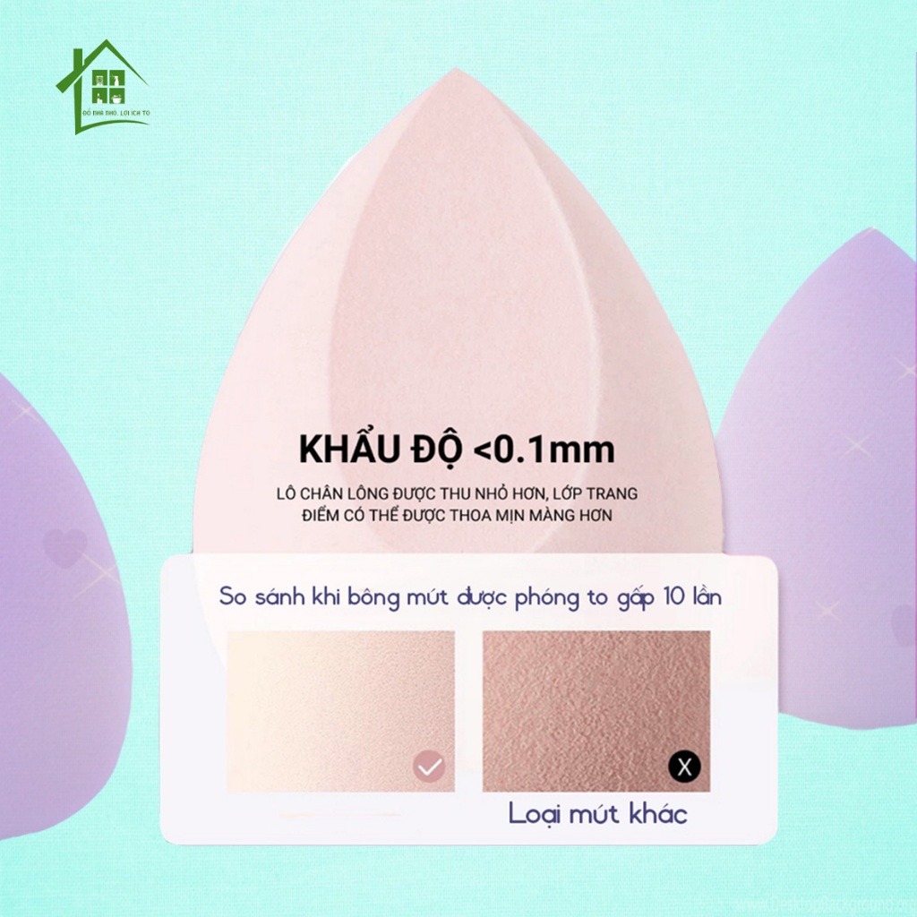 Bông mút trang điểm tán kem nền đều, mềm mịn đàn hồi cao, đa năng giúp nền căng bóng