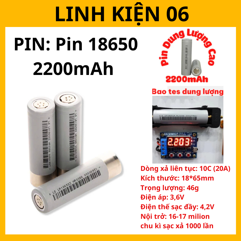 PIN: Pin 18650 2200mAh, CELL pin xám LS xả 20A, dung lượng công bố 2000 ...