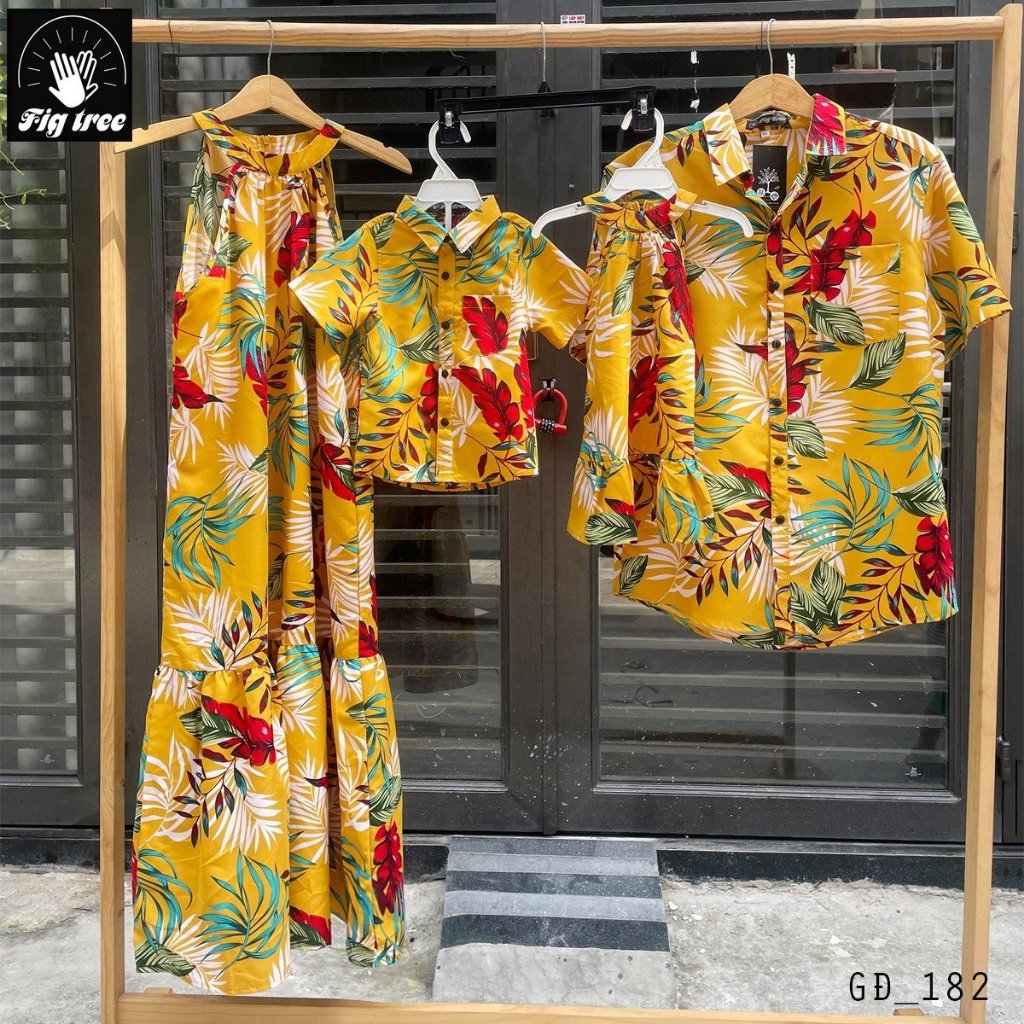 Áo Váy Gia Đình Fig Tree Họa Tiết Chiếc Lá Vàng Mùa Hè, chất dày dặn Hàng thiết kế nhiều size MS 182