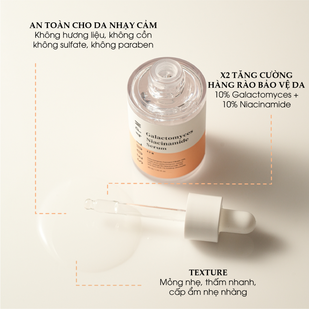 Ảnh Tinh Chất Dưỡng Sáng, Tăng Cường Hàng Rào Bảo Vệ Da 10% Galactomyces +10% Niacinamide 4PM Galactomyces Niacinamide Serum 3
