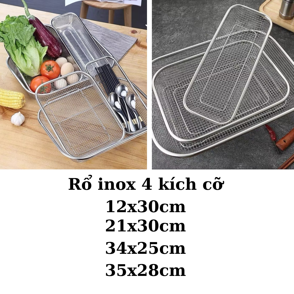 COMBO RỔ LƯỚI INOX 304 CAO CẤP ĐA KÍCH THƯỚC, RỔ ĐỰNG ĐỒ CHIÊN RÁN NHÀ BẾP TIỆN LỢI, Không Lo Rỉ Sét Khi Sử Dụng Lâu Dài