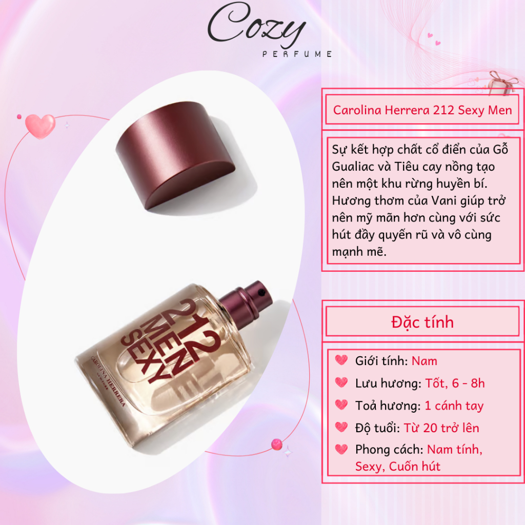 Nước hoa nam 212 Sexy Men Chiết 5ml/10ml Hương thơm Cuốn hút, Nam tính-Cozy Perfume