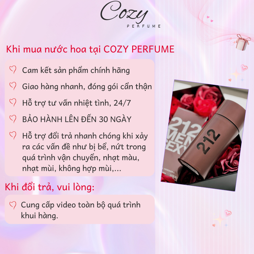 Nước hoa nam 212 Sexy Men Chiết 5ml/10ml Hương thơm Cuốn hút, Nam tính-Cozy Perfume