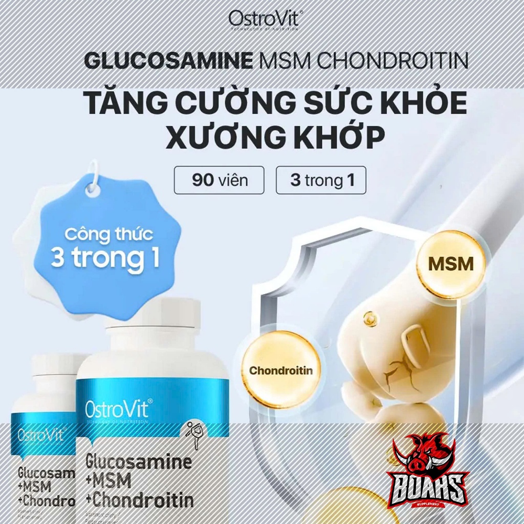 GLUCOSAMINE + MSM + CHONDROITIN - HỖ TRỢ XUONG KHỚP HÀM LƯỢNG CAO 3 TRONG 1 CỦA OSTROVIT (90 VIÊN)