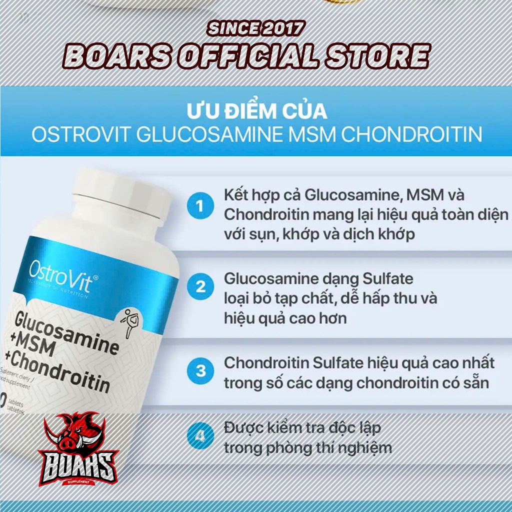 GLUCOSAMINE + MSM + CHONDROITIN - HỖ TRỢ XUONG KHỚP HÀM LƯỢNG CAO 3 TRONG 1 CỦA OSTROVIT (90 VIÊN)