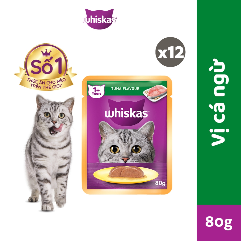 Ảnh Thức Ăn Cho Mèo Lớn Dạng Sốt WHISKAS - 80g (12 gói) - Dinh Dưỡng Hoàn Thiện & Cân Bằng Cho Mèo Từ 1 Tuổi 1