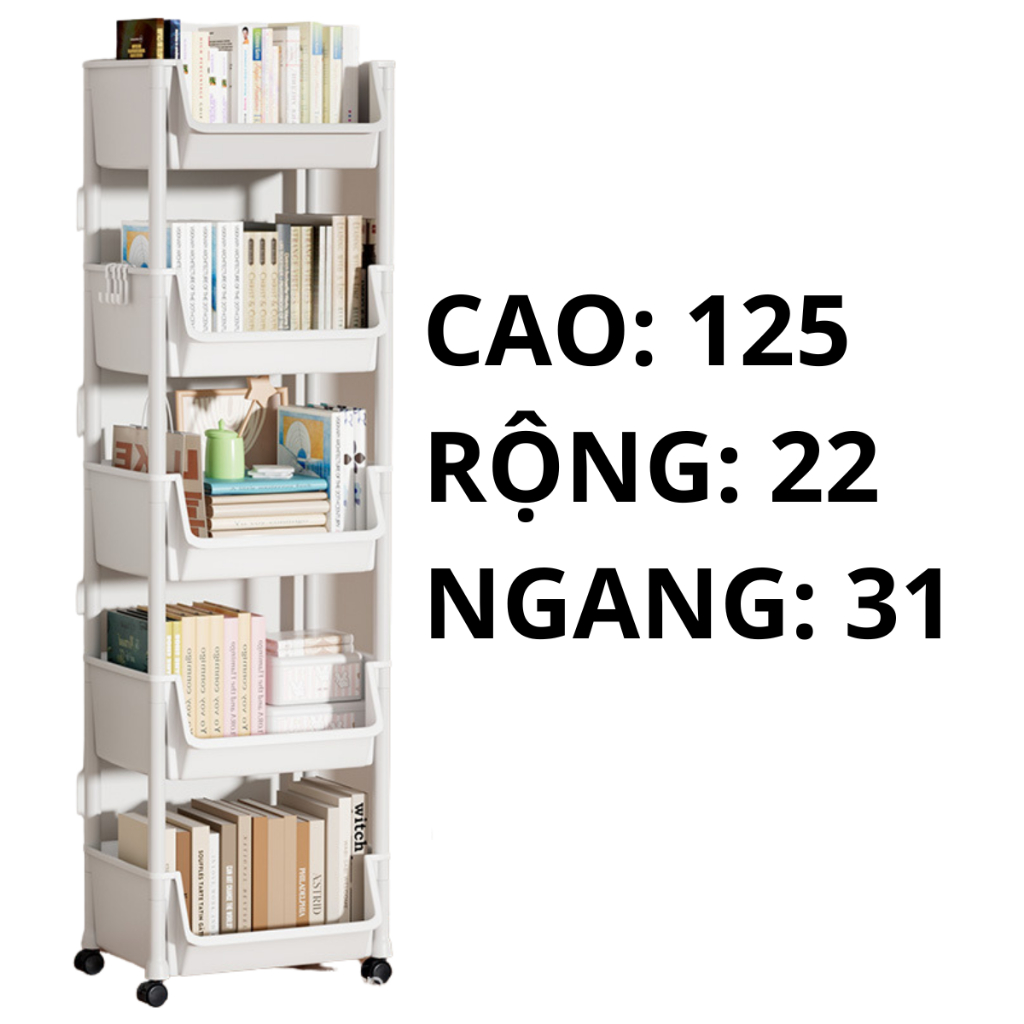 [Tết Cào là có quà]Hỏa tốc Kệ để đồ đa năng 5 tầng có bánh xe di chuyển tiện lợi kệ sách đựng đồ phòng khách phòng ngủ