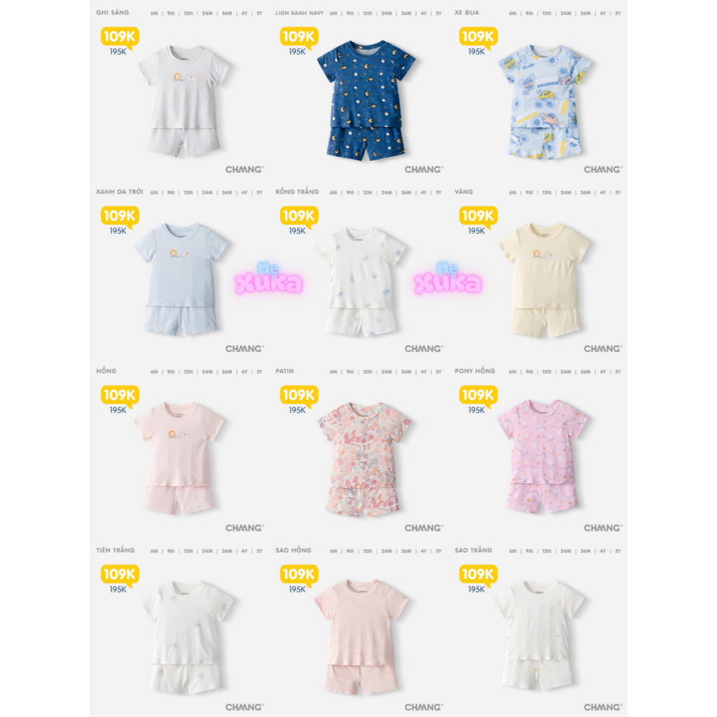 Bộ Chaang cộc tay chất liệu mềm mát, thấm hút cho bé trai bé gái(Sz 9m-5y)