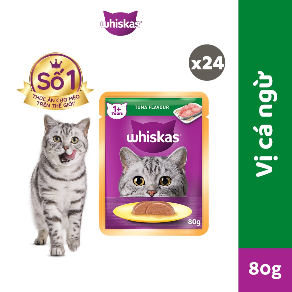 Ảnh Thức Ăn Dạng Sốt Cho Mèo Trưởng Thành WHISKAS Mix 8 Vị - 80g (24 Túi) 1