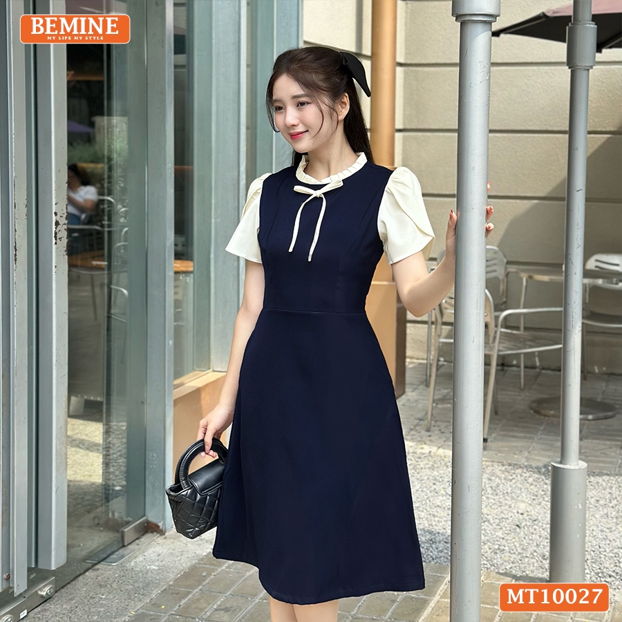 Ảnh Đầm thiết kế BEMINE cổ tròn viền xếp ly dáng chữ A tay búp sen phù hợp đi làm, đi dạo phố-MT10027 4