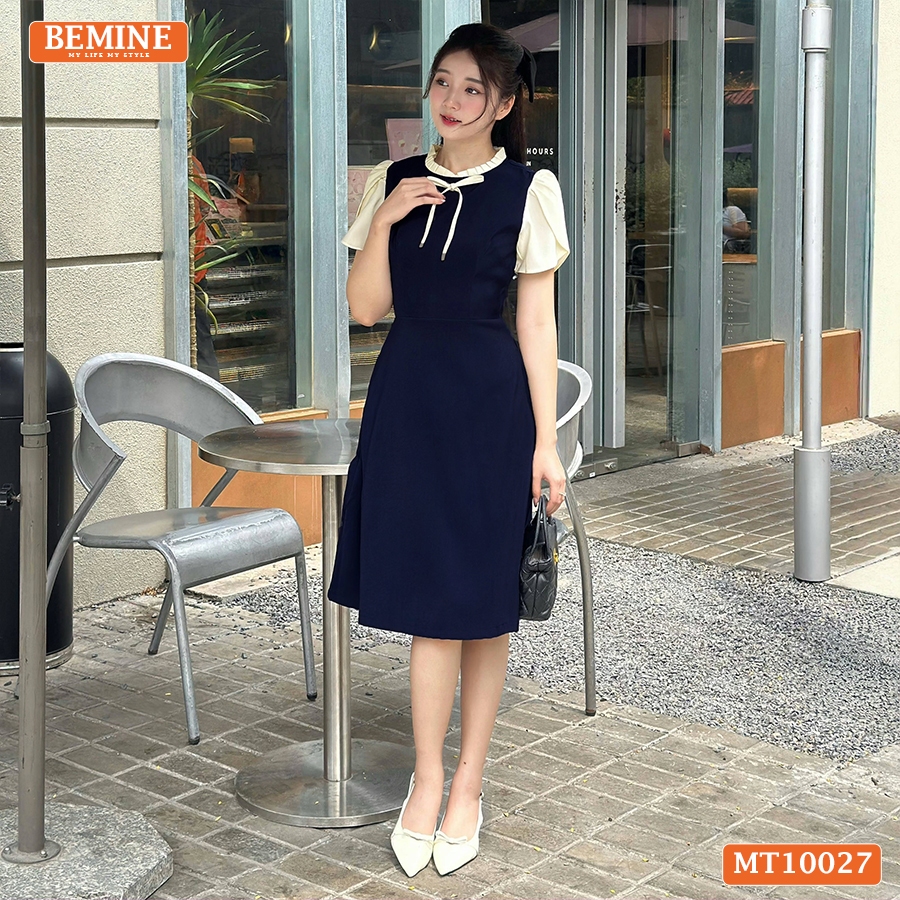 Ảnh Đầm thiết kế BEMINE cổ tròn viền xếp ly dáng chữ A tay búp sen phù hợp đi làm, đi dạo phố-MT10027 1
