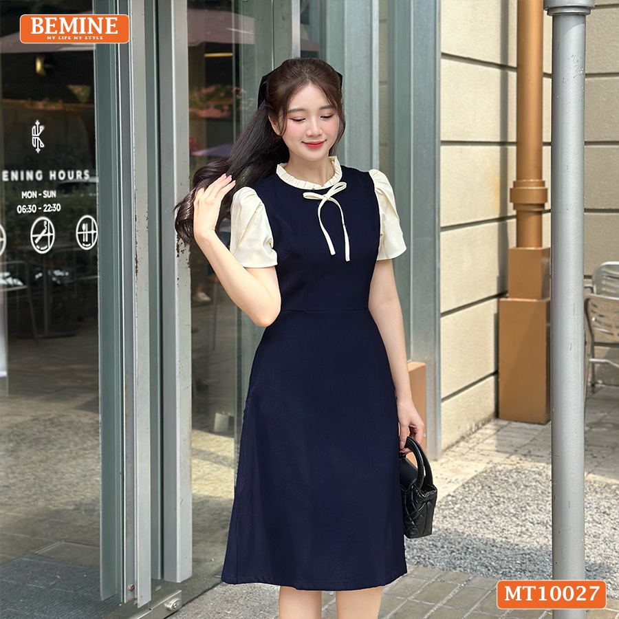 Ảnh Đầm thiết kế BEMINE cổ tròn viền xếp ly dáng chữ A tay búp sen phù hợp đi làm, đi dạo phố-MT10027 2