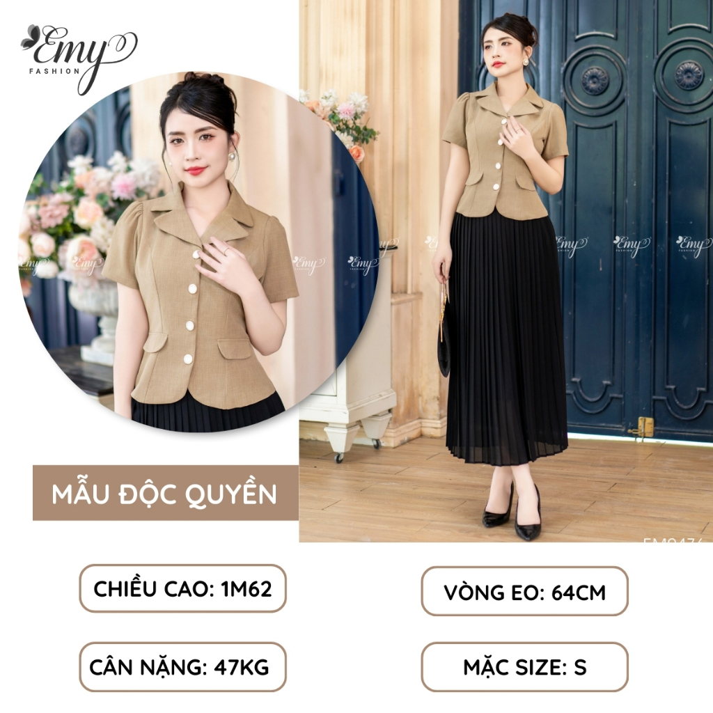 Ảnh Áo Kiểu Nữ Công Sở EMY Thời Trang Thanh Lịch A9476 Cổ Danton Sang Trọng, Thiết Kế Dự Tiêc Màu Nâu 1