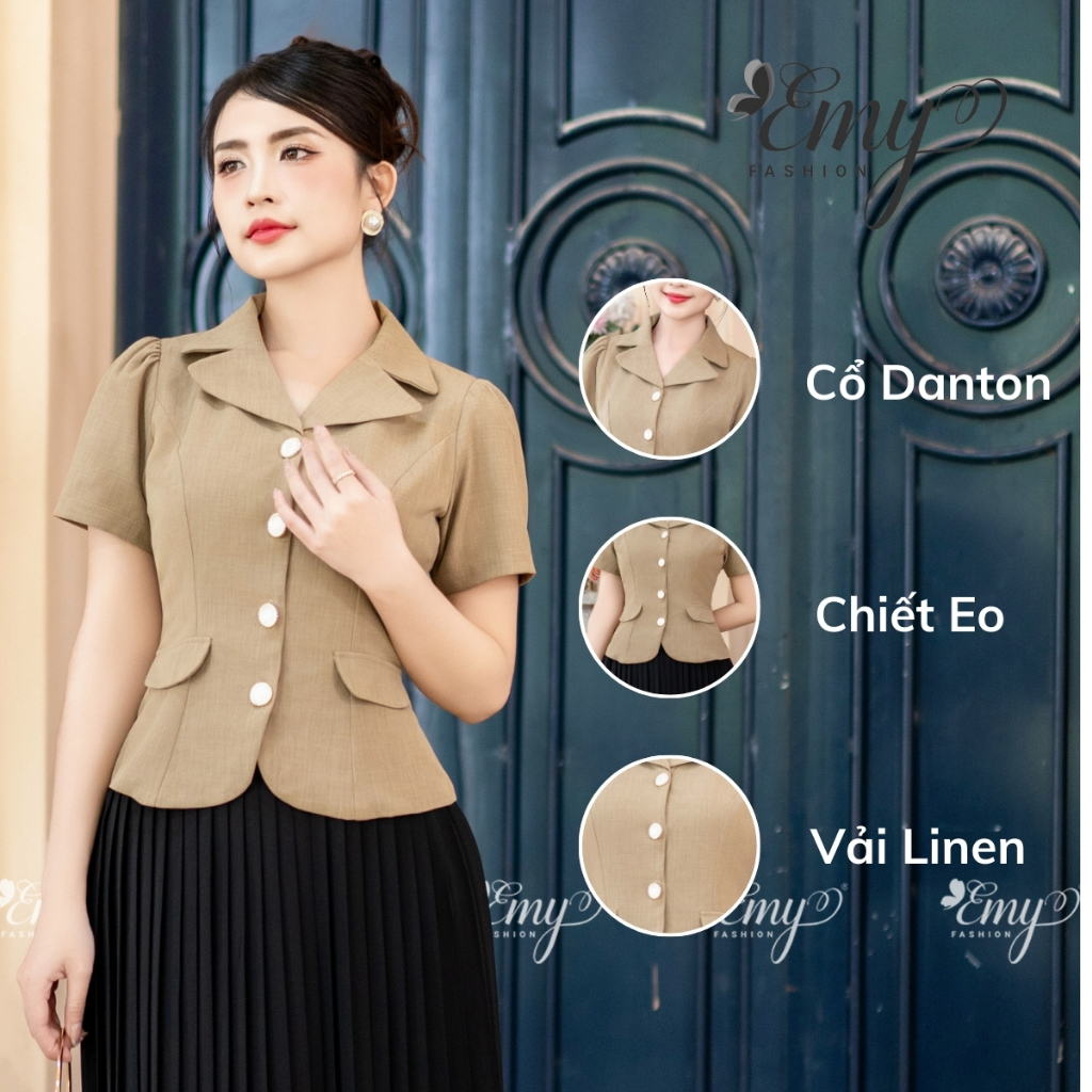 Ảnh Áo Kiểu Nữ Công Sở EMY Thời Trang Thanh Lịch A9476 Cổ Danton Sang Trọng, Thiết Kế Dự Tiêc Màu Nâu 4