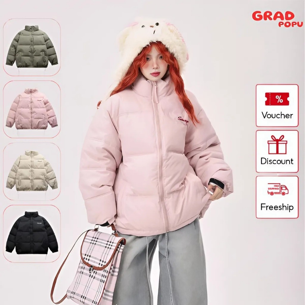 Áo phao nữ GRADPOPU PPAP03 cổ cao bo chun nhồi bông siêu ấm, áo khoác phao béo nhiều màu basic phong cách Hàn Quốc