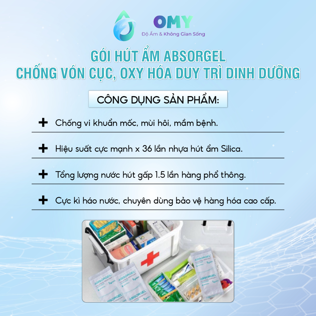 Gói hút ẩm thực phẩm dược phẩm Absorgel nhập khẩu Thụy Điển đảm bảo dinh dưỡng chống hiện tượng mốc