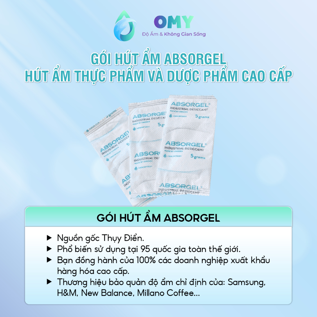 Gói hút ẩm thực phẩm dược phẩm Absorgel nhập khẩu Thụy Điển đảm bảo dinh dưỡng chống hiện tượng mốc