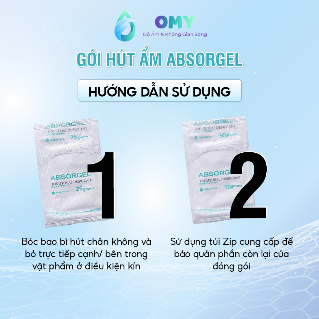 Gói hút ẩm thực phẩm dược phẩm Absorgel nhập khẩu Thụy Điển đảm bảo dinh dưỡng chống hiện tượng mốc