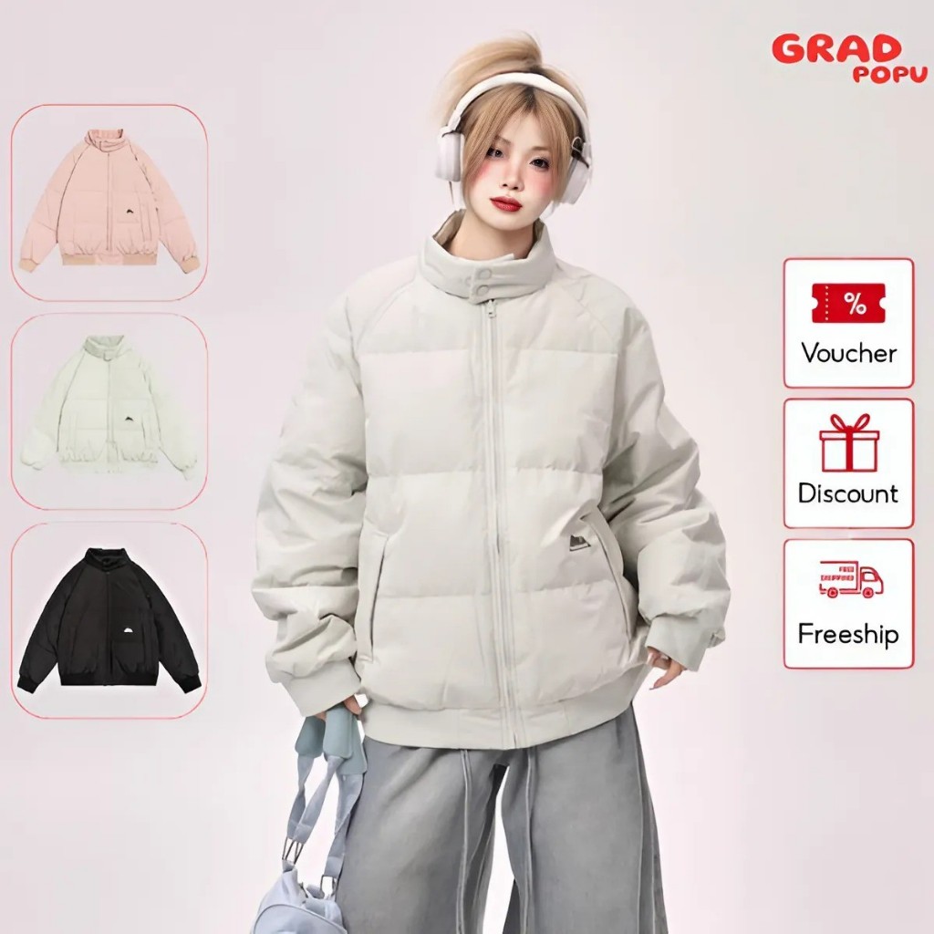 Áo phao nữ GRADPOPU PPAP08 dáng rộng thiết kế cổ đứng kiểu Nhật Bản , áo khoác phao béo bo chun dày dặn siêu ấm