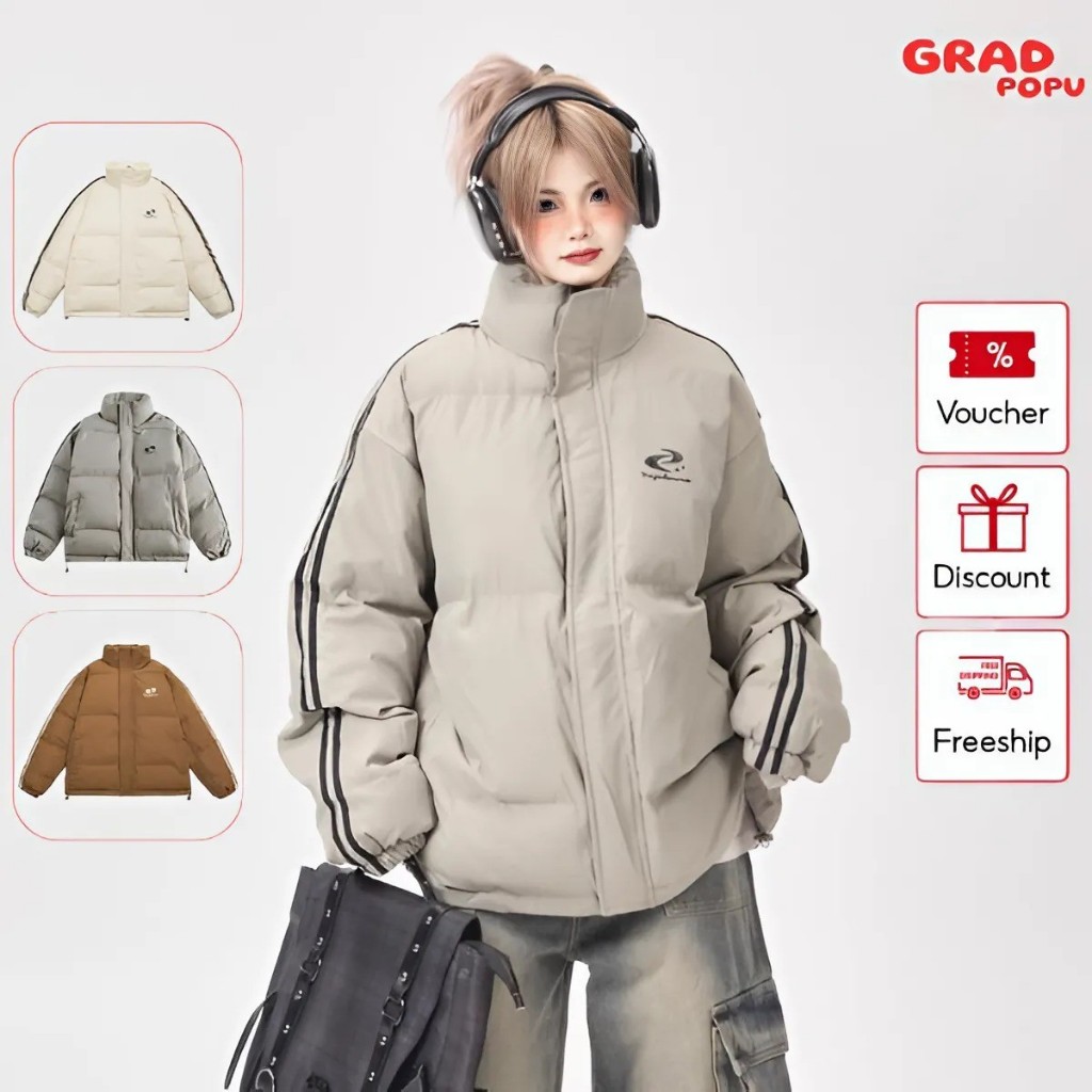 Áo phao nữ GRADPOPU PPAP02 cổ đứng bo chun nhồi bông chống gió lạnh siêu ấm , áo khoác phao béo phong cách retro Mỹ