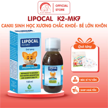 Siro Lipocal - Canxi Sinh Học, Vitamin D3 K2 Giúp Bổ Sung Canxi Cho Bé, Tăng Chiều Cao, Xương Răng Chắc Khỏe 150ml