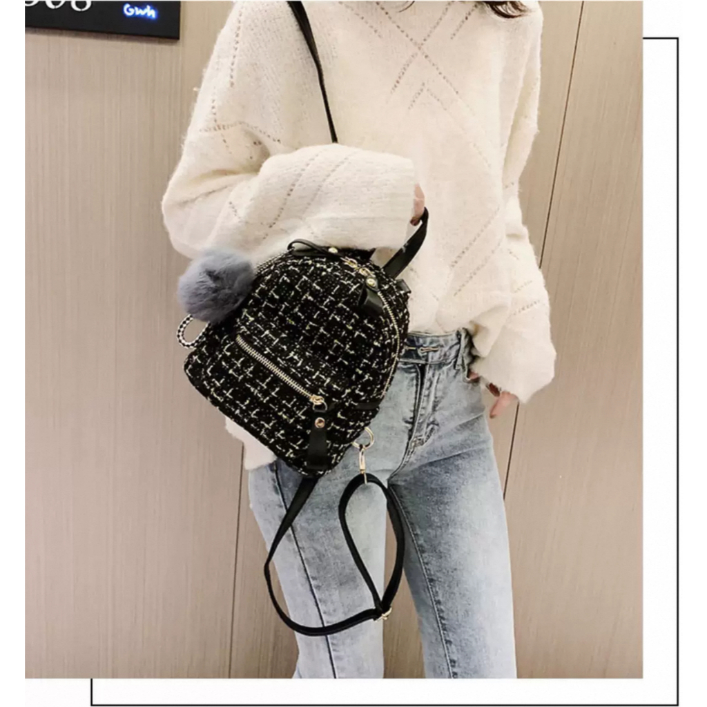 Balo Dạ Tweed 𝐒𝐚𝐦𝐩𝐭𝐲 Size 20 Mini Đi Chơi Thời Trang Nữ Phong Cách Hàn Quốc 2025
