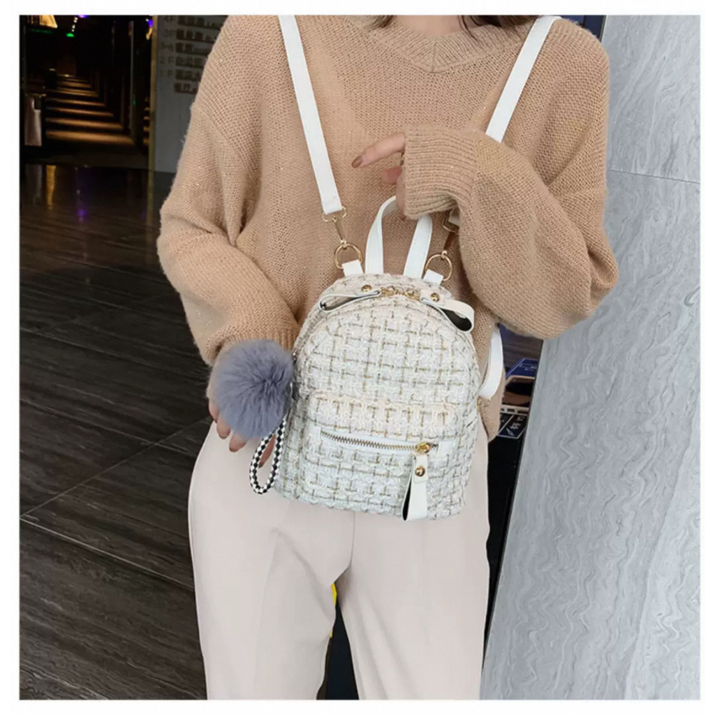 Balo Dạ Tweed 𝐒𝐚𝐦𝐩𝐭𝐲 Size 20 Mini Đi Chơi Thời Trang Nữ Phong Cách Hàn Quốc 2025