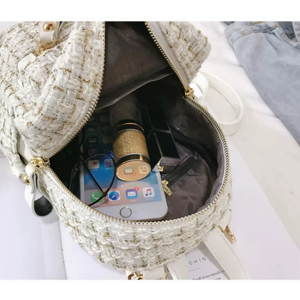 Balo Dạ Tweed 𝐒𝐚𝐦𝐩𝐭𝐲 Size 20 Mini Đi Chơi Thời Trang Nữ Phong Cách Hàn Quốc 2025