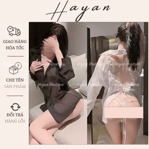 HT196 Áo sơ mi hở lưng xẻ sau gợi cảm,váy ngủ voan dây rút quyến rũ tôn dáng HT196