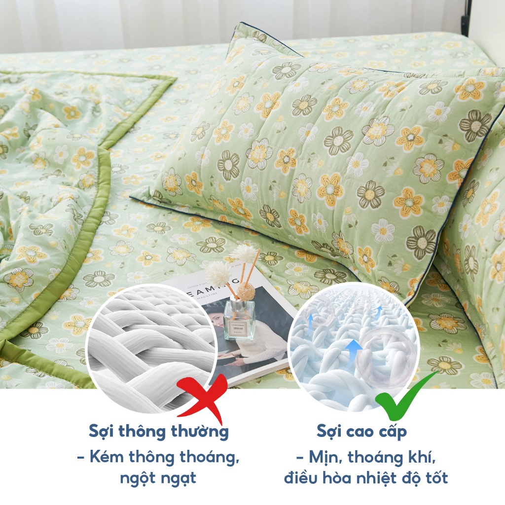 Set 4 món chăn ga gối cao cấp họa tiết hoa chất liệu siêu mịn thiết kế trẻ trung