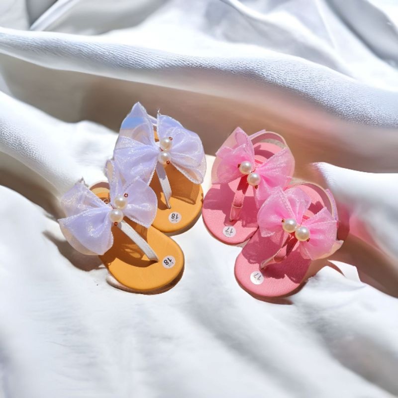 Giày xỏ ngón có quai dán cho bé gái dễ thương nơ chất liệu da PU