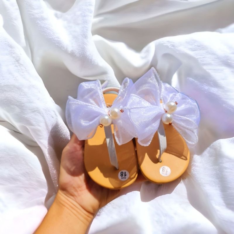 Giày xỏ ngón có quai dán cho bé gái dễ thương nơ chất liệu da PU