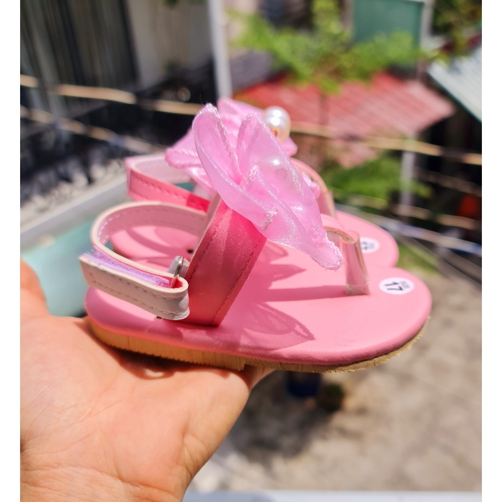 Giày xỏ ngón có quai dán cho bé gái dễ thương nơ chất liệu da PU