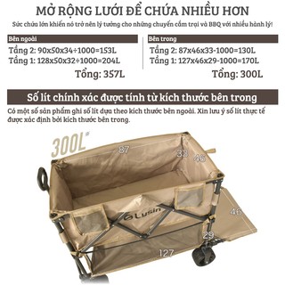 Xe kéo dã ngoại gấp gọn, cắm trại, đi dạo đựng đồ chinh phục mọi địa hình, khung thép bền Lysin -2 tầng - Sức Chứa 300L
