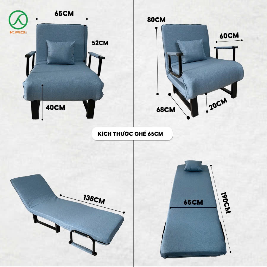 Ghế Sofa Giường Gấp Gọn Đơn Và Mở Ra Thành Giường KaQi Sixe 65cm, Chân Trụ Khung Thép Chắc Chắn | BigBuy360 - bigbuy360.vn