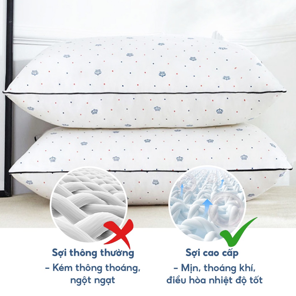 Ruột Gối Bông Gòn Trần Trám Cao Cấp Nhập Khẩu Êm Ái, Khánh Khuẩn Giúp Giấc Ngủ Thoải Mái