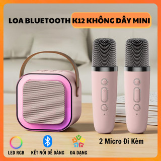 Loa Bluetooth Karaoke Mini K12 Không Dây, Âm Thanh Hay, Bass Chuẩn Tặng Kèm 2 Micro