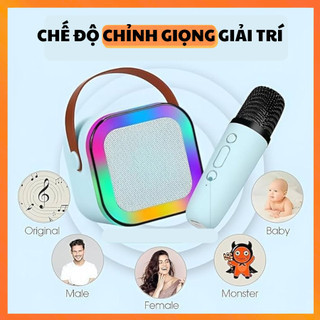 Loa Bluetooth Karaoke Mini K12 Không Dây, Âm Thanh Hay, Bass Chuẩn Tặng Kèm 2 Micro