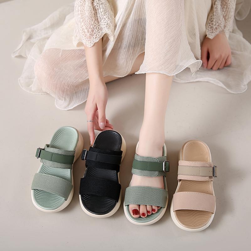 Dép Sandal Nữ Quai Ngang AG0402, Vải Canvas Bền Bỉ, Đế Eva Siêu Nhẹ, Siêu Êm, Tăng Chiều Cao 5cm