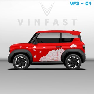 Tem dán xe VF3 - Decal dán xe VF3 MẪU HOA nhiều màu sắc lựa chọn. 1 bộ dán 2 bên ( mẫu VF3 - 01 )