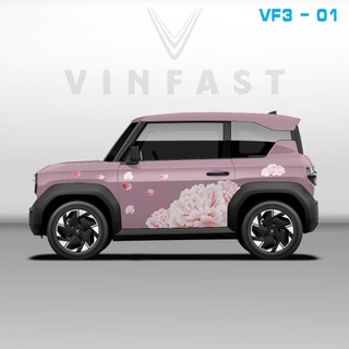Tem dán xe VF3 - Decal dán xe VF3 MẪU HOA nhiều màu sắc lựa chọn. 1 bộ dán 2 bên ( mẫu VF3 - 01 )
