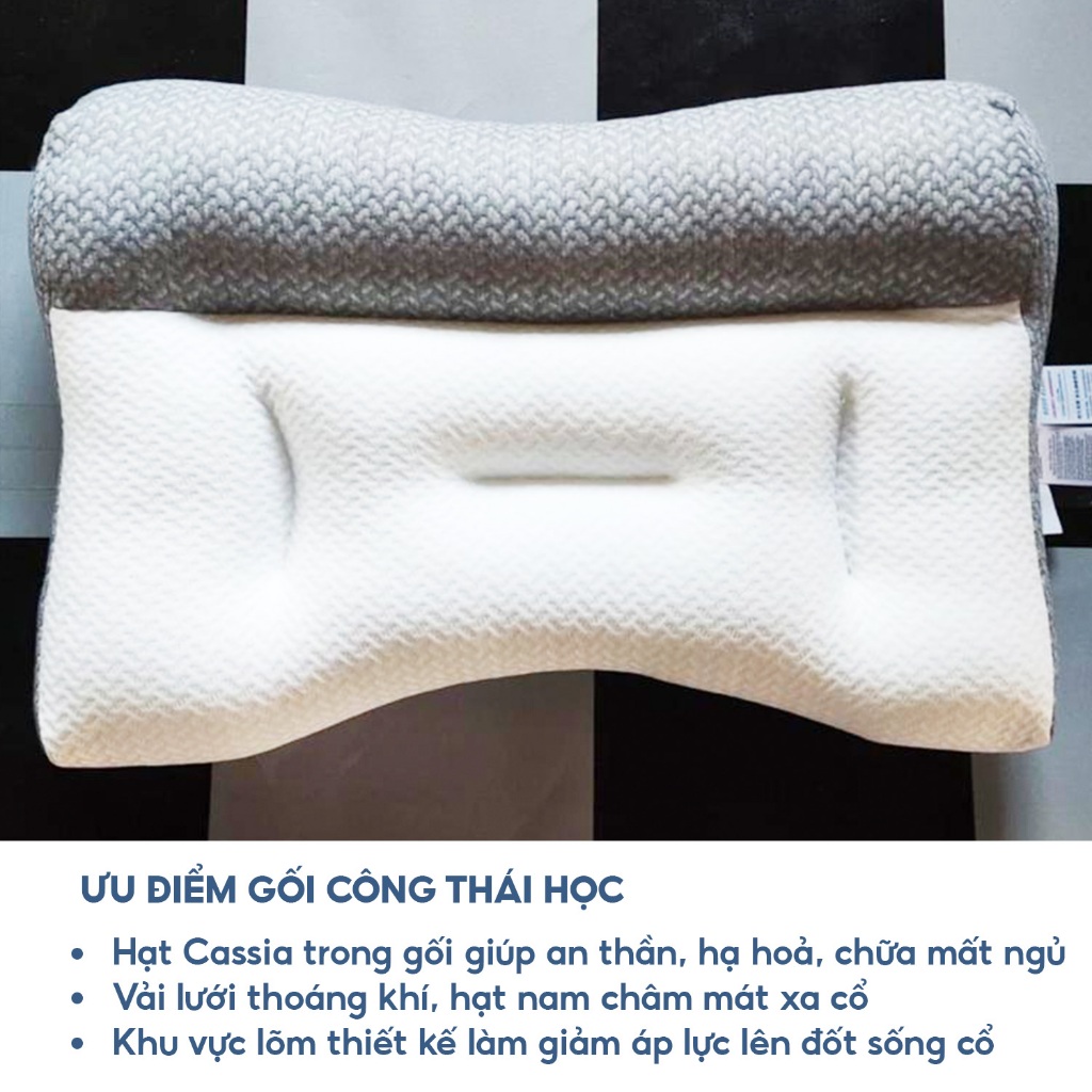 Gối Công Thái Học Hỗ Trợ Lưu Thông Tuần Hoàn Bông Gòn Giảm Đau Mỏi Vai Gáy Kháng Khuẩn - MÃ MATXA