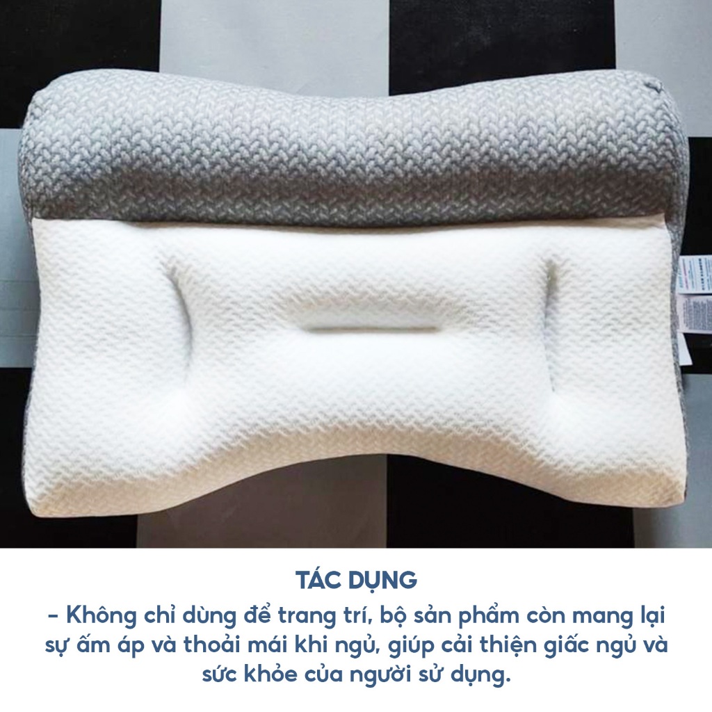 Gối Công Thái Học Hỗ Trợ Lưu Thông Tuần Hoàn Bông Gòn Giảm Đau Mỏi Vai Gáy Kháng Khuẩn - MÃ MATXA